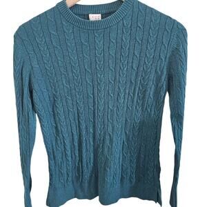 A New Day‎ Fisherman Cable Knit Sweater Women Size Small Teal Cozy Warm Outdoors